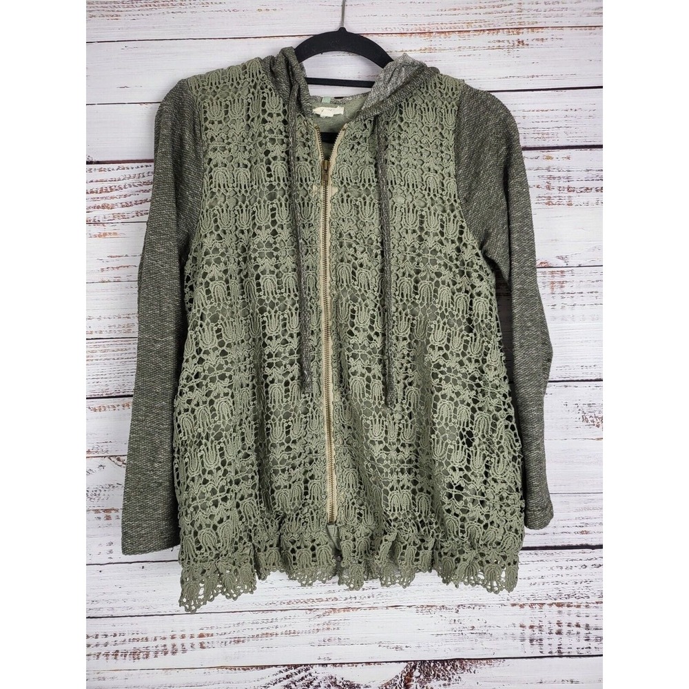 Oddi Lace Front Full Zip Sweatshirt S Womens Green Long Sleeve Hooded